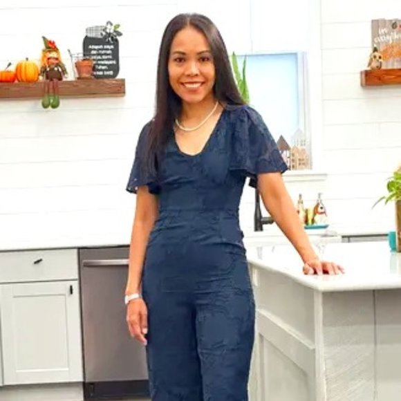 Lulus Navy Blue Floral Burnout Flutter Sleeve Jumpsuit - Picture 2 of 5